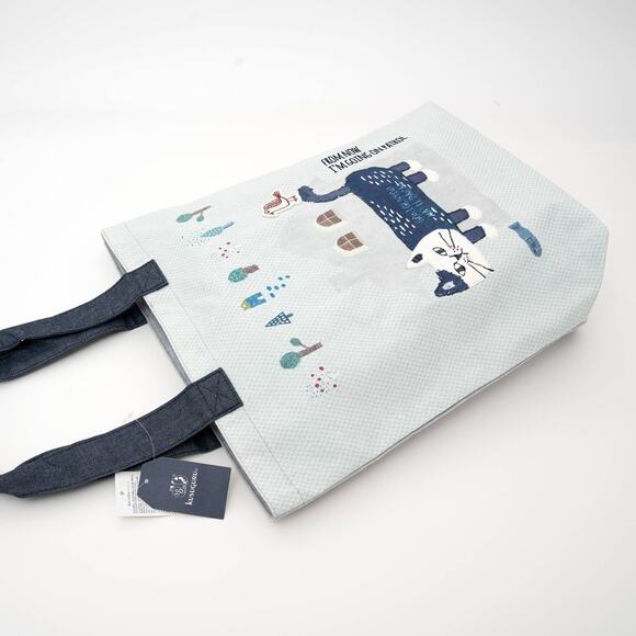 Kusuguru Japan Cat Embroidered Tote Bag – Light Blue - Picture 3 of 7